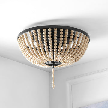 Allison 15" Wood Beaded/Metal LED Flush Mount - JONATHAN Y